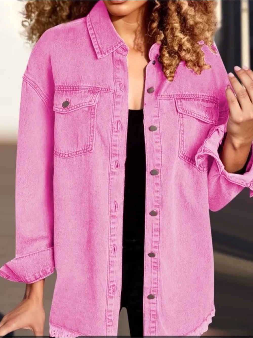 Bright Pink Oversized Denim Jacket